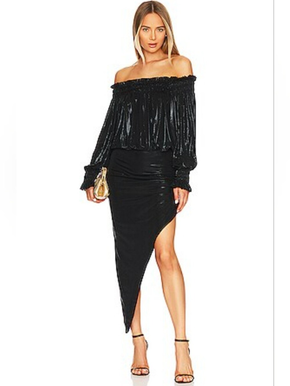 💥 Norma Kamali Dress NEW! Long Sleeve, Ruched Asymmetric Skirt, Size XS